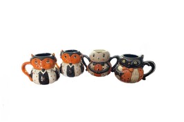 Scratch &amp; Dent Pumpkin Peeps Ceramic Folk Art Halloween Mugs Set of 4 - £47.47 GBP