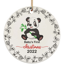 Cute Panda Baby Bear First Christmas Circle Ornament Ceramic Wreath 2022 Gift - £11.70 GBP