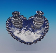 Edward Brown English Sterling Silver Inkwell Set w/Heart Shaped Tray 3pc (#3195) - £510.14 GBP