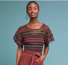 Anthropologie Maeve Naples Embroidered Mesh Top Womens Small - £31.74 GBP