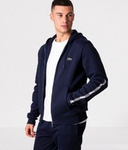 Lacoste Classic Full Zip Hoodie Fit Lines Navy Blue White Size Med - $98.99