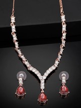 Jewelry Set Lab Created Pear Cut Red Garnet 4.50Ct Beauty 14K Rose Gold Plated - £297.29 GBP