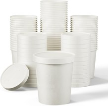 50Pack 16Oz Paper Soup Containers With Lids, Disposable Kraft Paper Food, White - £34.17 GBP