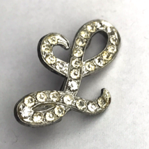 Script L Initial Brooch Pin Silver Tone Jeweled Cursive Vintage - £7.84 GBP