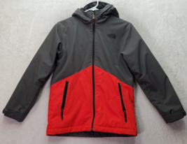 The North Face Jacket Boys Medium Gray Red Windwall Lined Hooded Full Zi... - £29.00 GBP