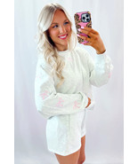 Light Grey Bow Embroidery Long Sleeve Pullover and High Waist Shorts Set - $870.98 MXN