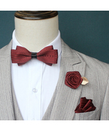 Red Bow Tie with Buttonhole and Brooch - £18.37 GBP