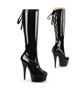 PLEASER DELIGHT-2029 Women&#39;s Black 6&quot; Heel Platform Knee High W/ Back La... - €85,66 EUR