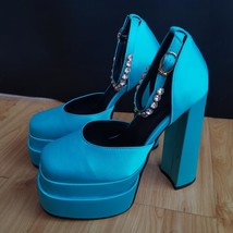 Women&#39;s Sandals Genuine Leather Pumps Summer Shoes Blue Satin 42 - £31.16 GBP