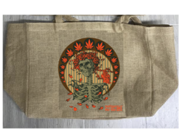 QUEEN OF HEARTS MARIJUANA BURLAP TOTE BAG #965 SKULL ROSES Reusable art - $27.25