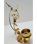 Vtg Flying Hummingbird Flower Tealight Candle Holder Gold Plated Crystal... - £19.32 GBP