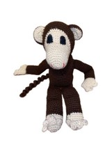 Crochet Brown Monkey Plush Toy Stuffed Animal Swirl Tail Vintage Handmade - £22.14 GBP