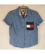 Tommy Jeans Womens Size 8 Denim Shirt Big Flag Short Sleeve Great Used C... - £19.11 GBP