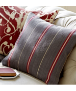 Pottery Barn Striped Pillow Alvarado Dhurrie 18&quot; Square Gray Berry Red w... - £14.72 GBP