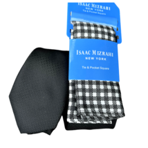 Isaac Mizrahi Tie &amp; Pocket Square | Black &amp; White Check NEW - £15.02 GBP