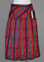 VTG JH Collectibles Nubby Silk Red Green Purple Plaid Flare Skirt Wm&#39;s 1... - $28.99