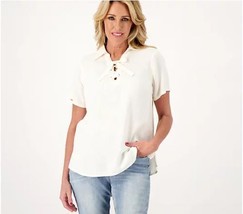 Candace Cameron Bure Coastal Linen Lace Up Top (New Day White, Small) A574866 - $16.67