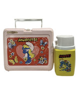 VINTAGE SMURFETTE PINK HEART FLOWER BUTTERFLIES LUNCHBOX PAIL &amp; THERMOS ... - £20.95 GBP