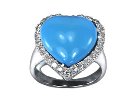 Sterling Silver 925 Lab Turquoise CZ Heart Ring - £19.27 GBP