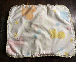 Vintage 1970s Baby Infant Bed Crib Pillow Case Cotton Cover Animals Duck Sheep - £8.68 GBP