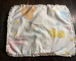 Vintage 1970s Baby Infant Bed Crib Pillow Case Cotton Cover Animals Duck Sheep - £8.21 GBP