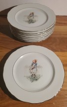 Vintage Holly Hobbie 1975 Girl with Rose 6 1/2&quot; Lunch Plates - Set of 8 - £38.91 GBP