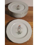 Vintage Holly Hobbie 1975 Girl with Rose 6 1/2&quot; Lunch Plates - Set of 8 - £39.14 GBP