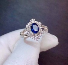2.10CT Oval Simulated Sapphire Engagement Ring 925 Silver Gold Plated - £93.44 GBP