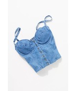 Free People MODA VINTAGE International corset bustier denim jean crop 70... - $102.57 CAD