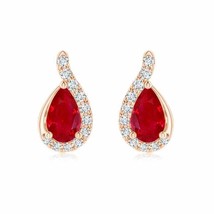 Ruby Pear-Shaped Stud Earrings with Diamond in 14K Gold (Grade-AAA , 5x3MM) - £555.95 GBP