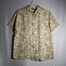 Claiborne Modern Fit Silk/Linen Tan Floral Short Sleeve Men&#39;s Button Shi... - £27.69 GBP