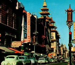 Chinatown Street View Signs Cars San Francisco California CA Vtg Chrome Postcard - £2.33 GBP