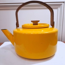 Vintage COPCO Yellow Enamel Tea Kettle Pot MCM Wood teak Michael Lax #11... - $58.00