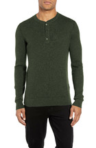Hugo Boss Mens Open Green Erbi Slim Fit Ribbed Henley Sweater, Small S 3... - $126.72