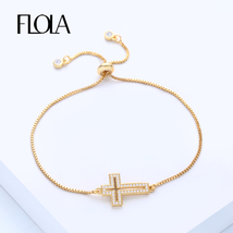 FLOLA New Cubic Zirconia Sideways Cross Bracelet Women Adjustable Gold Charm Bra - £9.58 GBP