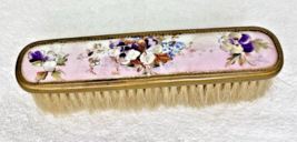 Victorian Hand Painted Purple Violets Vanity Brush Brass Mounted Milk Gl... - $22.28