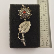 Vintage Flower Brooch Lapel Unisex Pin Carnelian Marcasites Sterling Silver  - £47.48 GBP