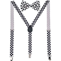 Men AB Elastic Band Checkered Suspender With Matching Polyester Bowtie - £3.94 GBP