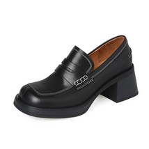 Real Leather Women Pumps Square Toe Spring Autumn Cowhide Med Heel Loafers Slip- - £113.25 GBP