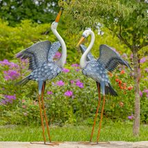 Zaer Ltd. Set of 2 51&quot; Tall White Neck Blue-Grey Heron Garden Figurines with Spr - £274.23 GBP