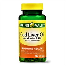 Spring Valley Cod Liver Oil Plus Vitamin A &amp; D Immune Health 100 Softgels  - £15.40 GBP