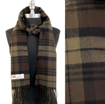 Fast Men&#39;s 100% Cashmere Scarf Wrap Plaid Olive/Brown/Black Made in England#oct9 - £13.15 GBP