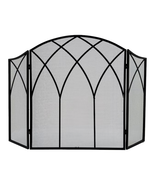 Gothic Fireplace Screen 3 Panel Handles Steel Black Gate Protector Acces... - £56.43 GBP