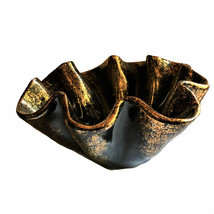 Ceramic handmade bowl dish Fluted ruffled black with gold highlight PET RESCUE - £8.17 GBP
