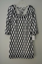 Jessica Simpson Black/White CrissCross Diamond Print Ponte Shift Dress S... - $49.50