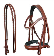 Cob English All-Purpose Pleasure Brown Padded Leather Bridle Reins 803HI... - £45.91 GBP