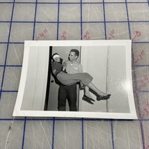 Vintage Photograph Man Carrying Blindfolded Woman 1950s Black And White Couple - £10.30 GBP