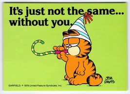 Garfield Without You Cat Party Hat &amp; Horn Postcard Jim Davis Orange Tabby 1978 - £7.21 GBP