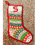 Vintage Quilted Christmas Stocking Green Polka Dots Homemade S - £14.14 GBP