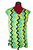 Everly Grey Top Multicolor Maternity Chevron Print Size Large Faux Wrap - £29.28 GBP